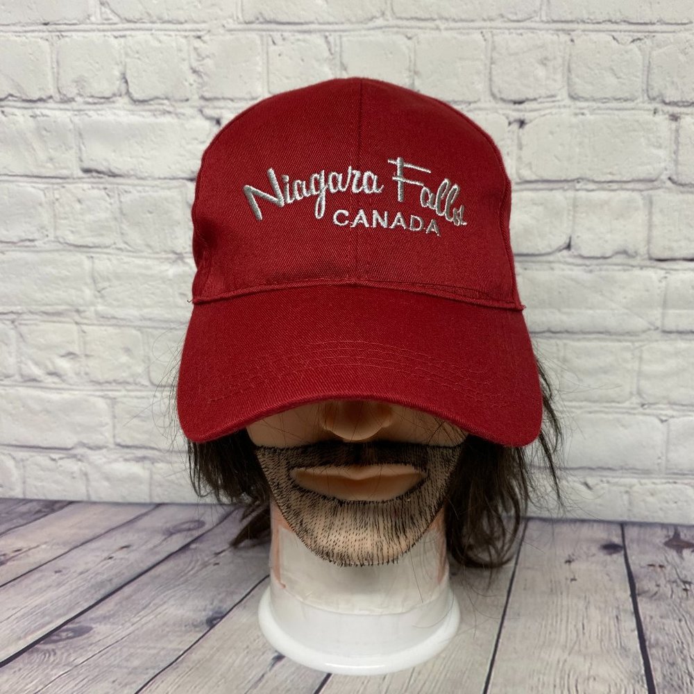 Niagara Falls Canada Hat Cap Strap Back Red Embroidered Script Style Spell Out